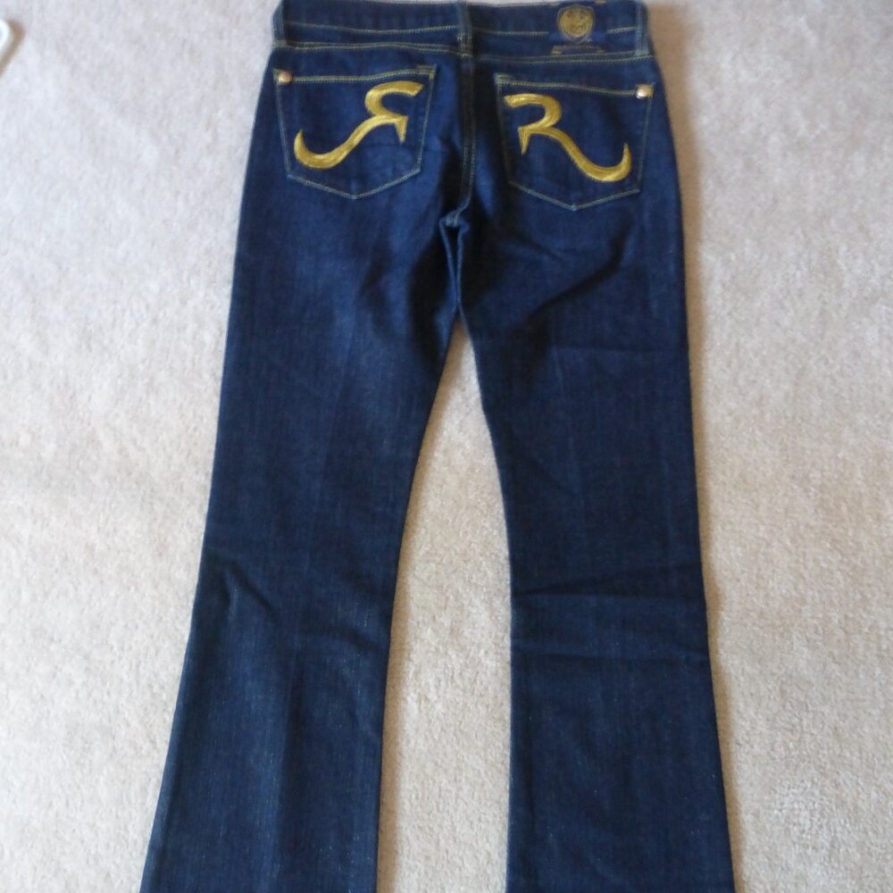 Rock & Republic Dark Blue Bootcut Jeans with Gold Stitching